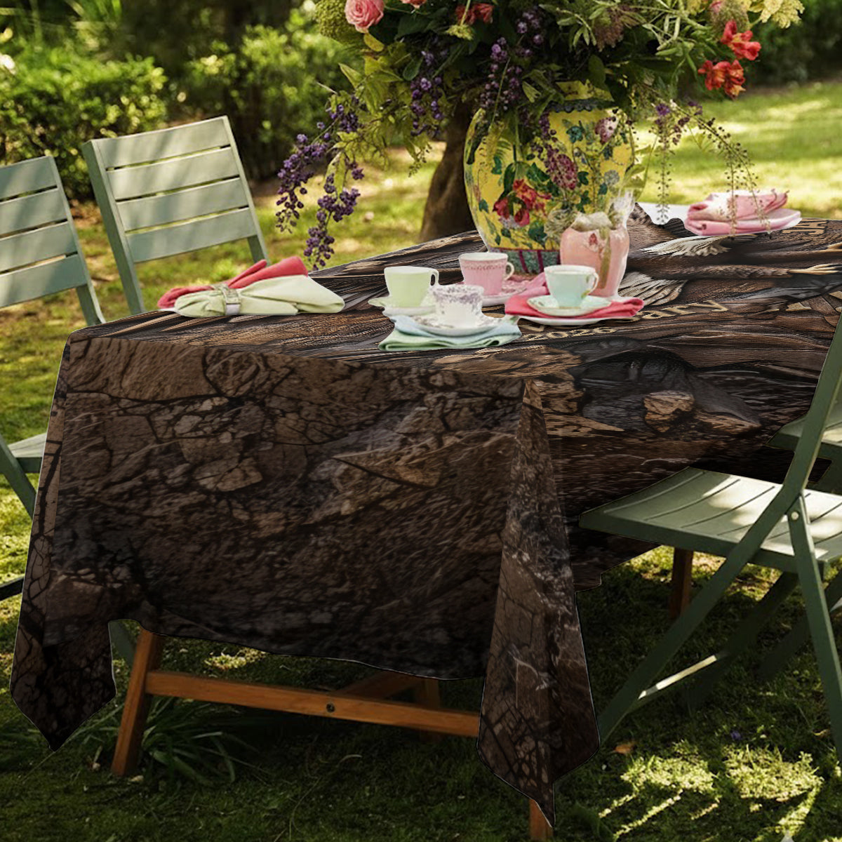 Eagle Wooden - Personalized Bald Eagle Table Cloth Cover