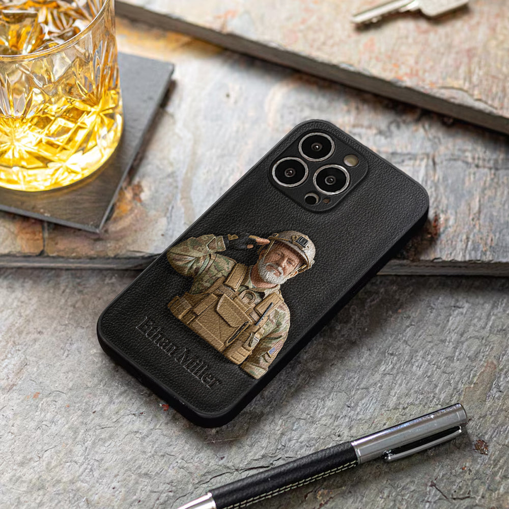 Custom Any Photo - Personalized Veteran Leather Phone Case
