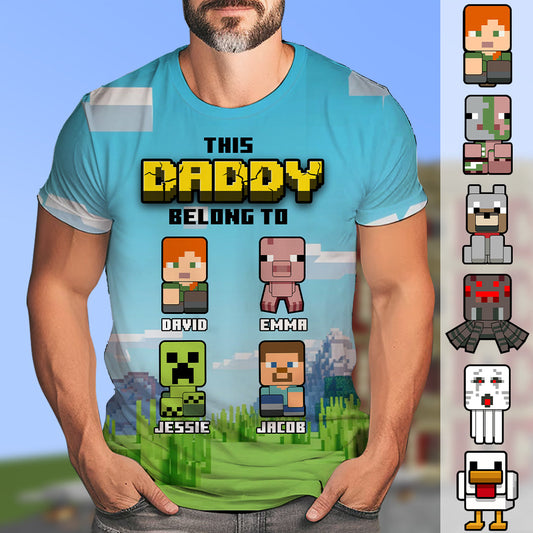 This Dad Belongs To - Personalized Block World All Over Shirt