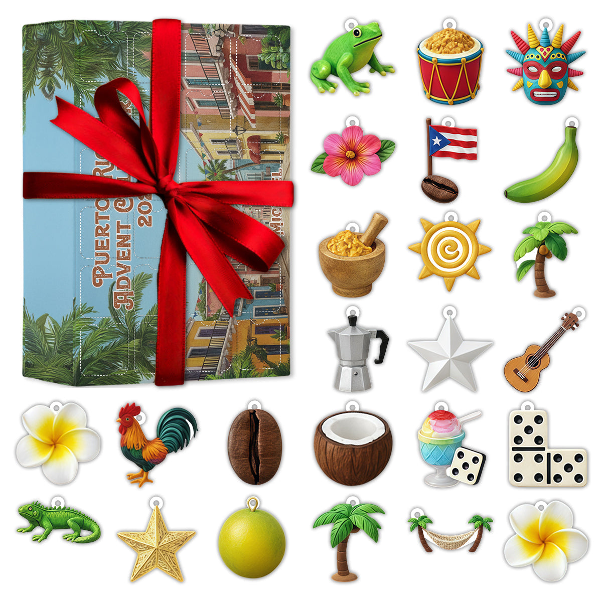 Puerto Rico Advent Calendar 2025 - Personalized Expats Advent Calendar With Ornaments