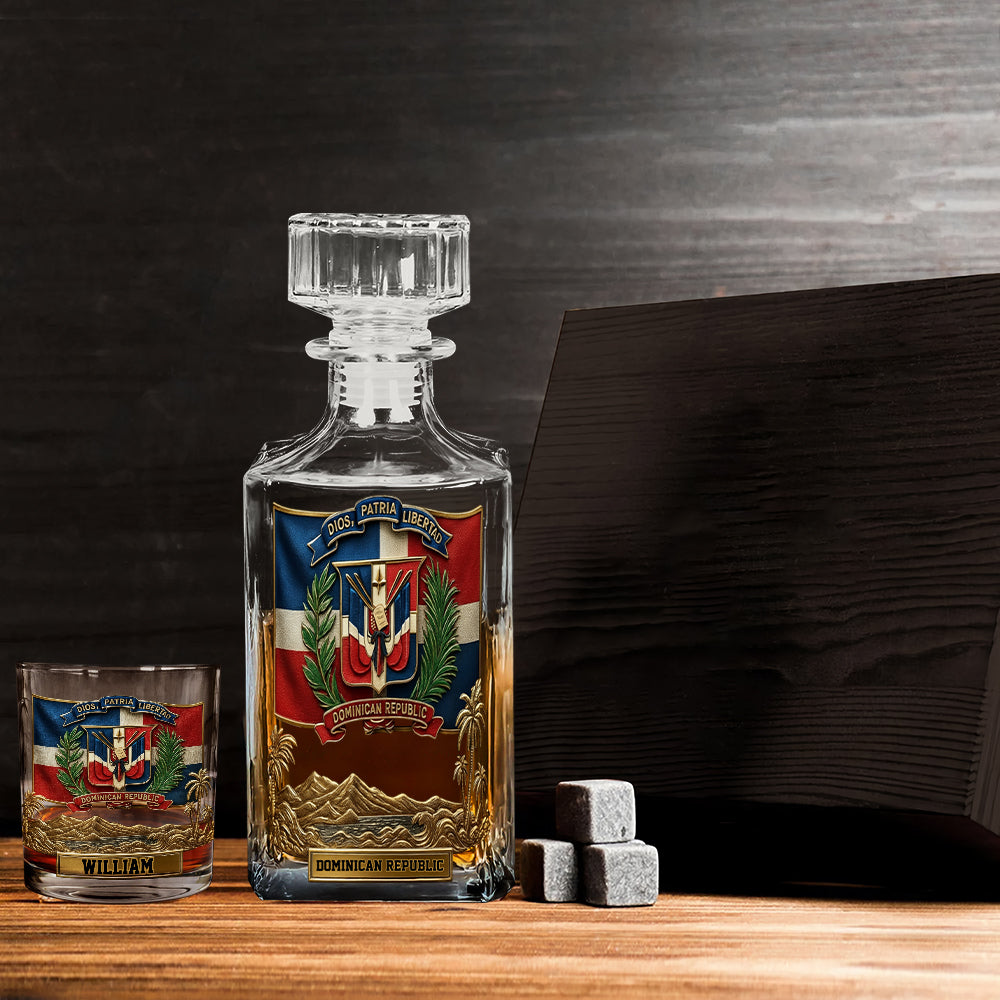 Dominican Republic, Dios, Patria, Libertad - Personalized Expats Whiskey Decanter Set