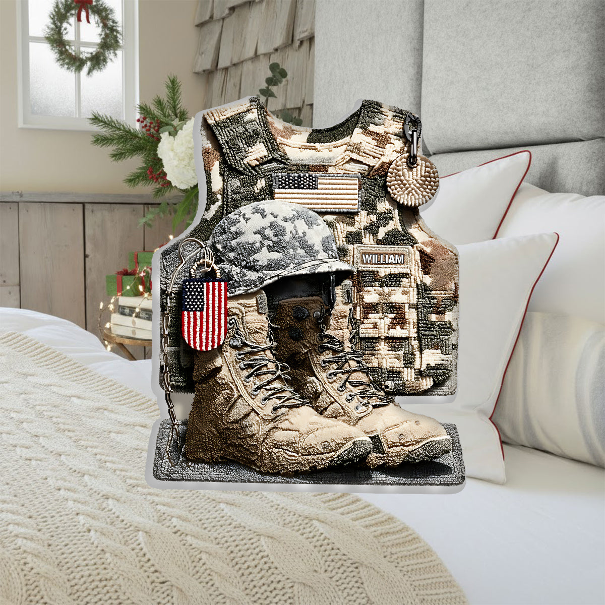 Honoring All Who Served - Personalized Veteran Faux Fur Shaped Pillow
