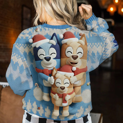 Cartoon Blue Dog - Personalized Blue Dog Ugly Sweater