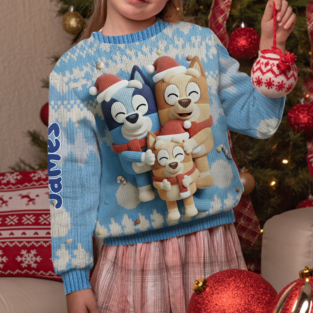 Cartoon Blue Dog - Personalized Blue Dog Ugly Sweater