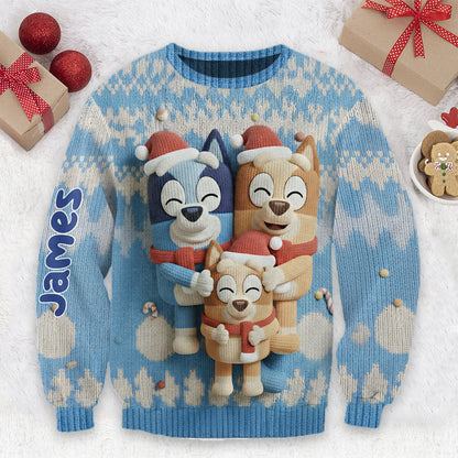 Cartoon Blue Dog - Personalized Blue Dog Ugly Sweater
