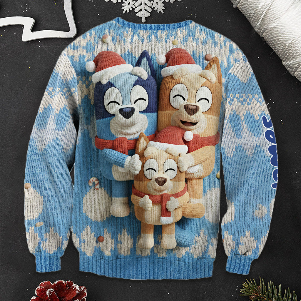 Cartoon Blue Dog - Personalized Blue Dog Ugly Sweater