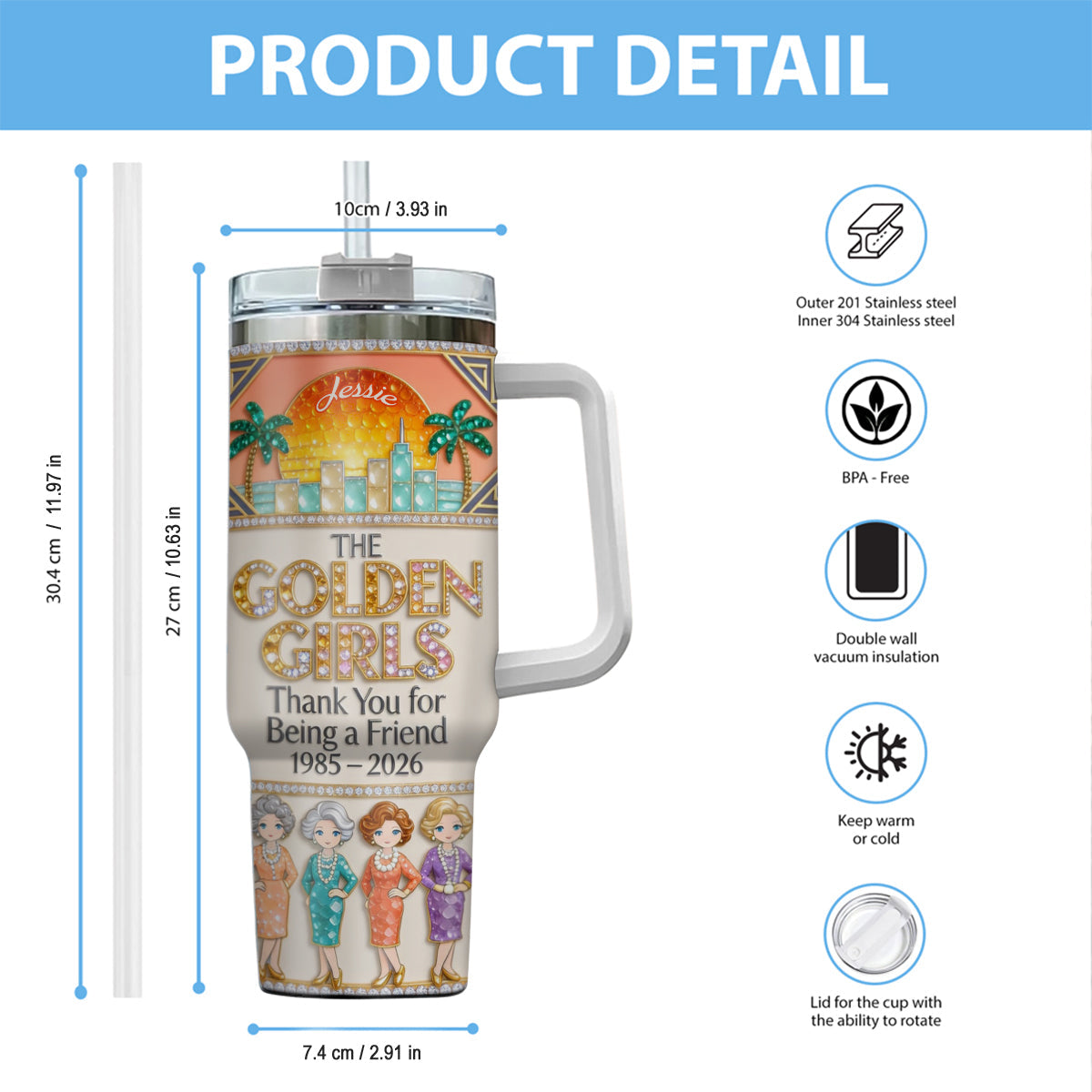 Thank You For Being A Friend - Personalized Tumbler With Handle