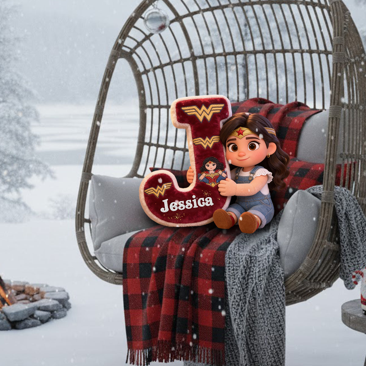 Super Kid Letter - Personalized Superhero Faux Fur Shaped Pillow