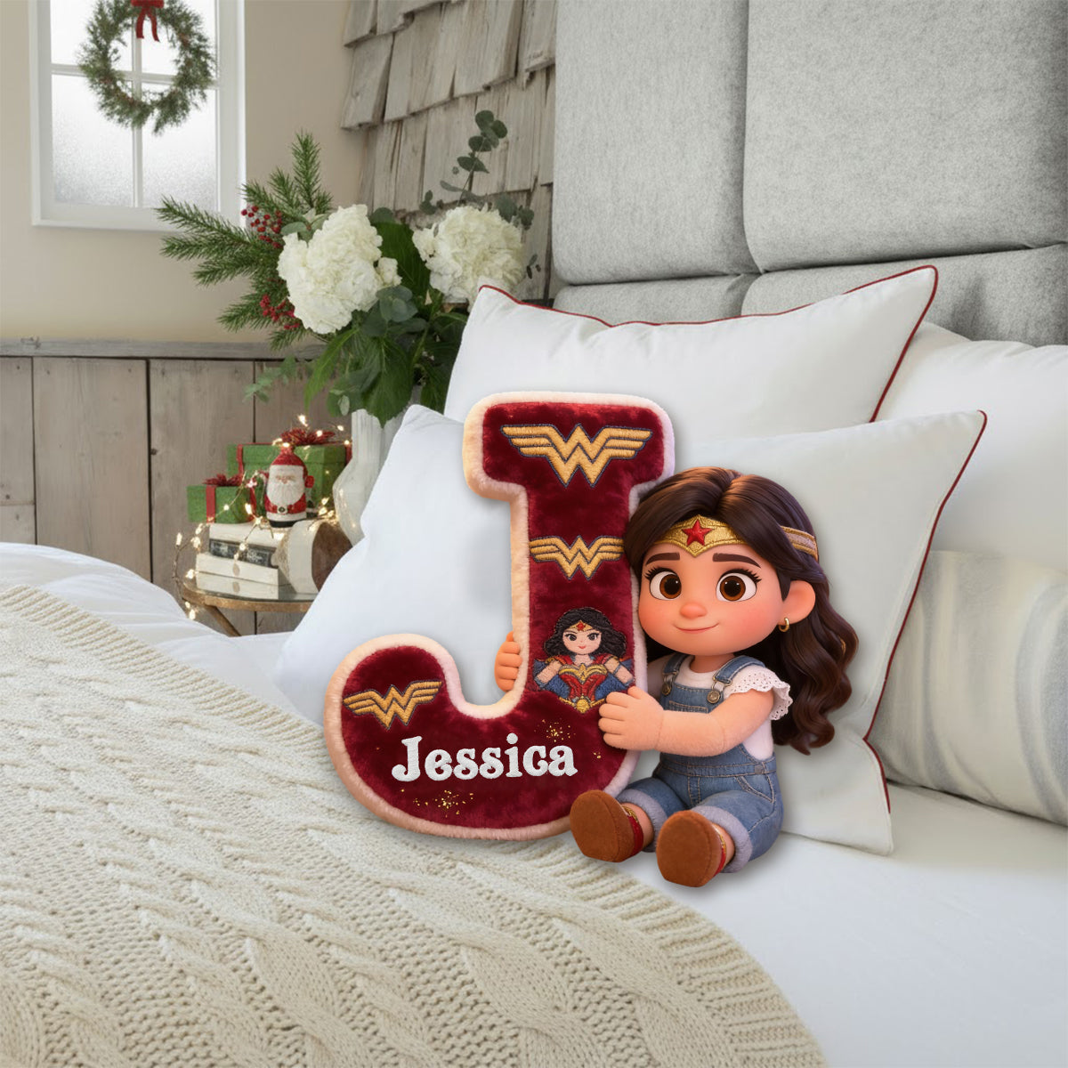 Super Kid Letter - Personalized Superhero Faux Fur Shaped Pillow