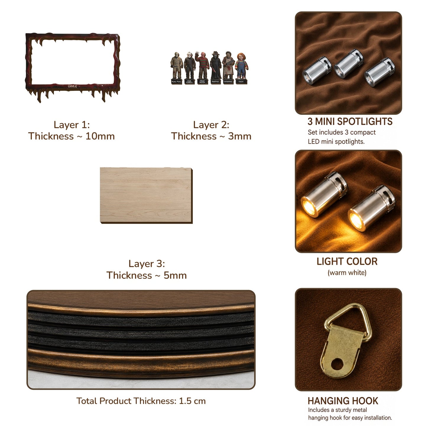 Horror Movie Fan - Personalized Horror Character Wooden Light Shadow Box