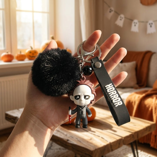 Horror Movie Figure Keychain with Plush & Bell