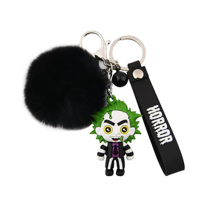 Horror Movie Figure Keychain with Plush & Bell