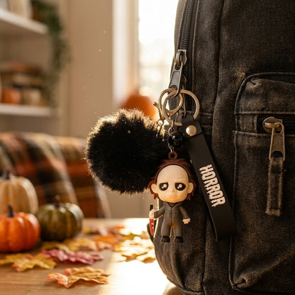 Horror Movie Figure Keychain with Plush & Bell