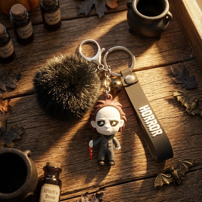 Horror Movie Figure Keychain with Plush & Bell