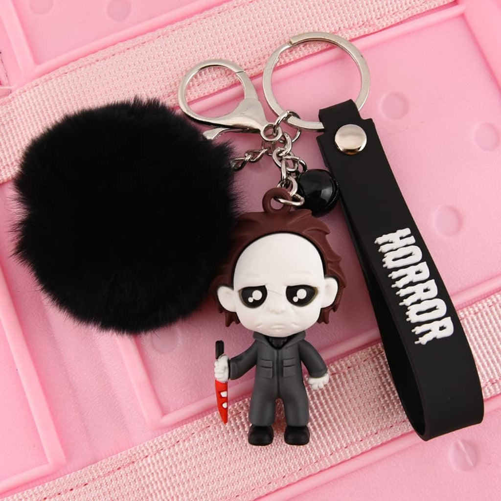 Horror Movie Figure Keychain with Plush & Bell
