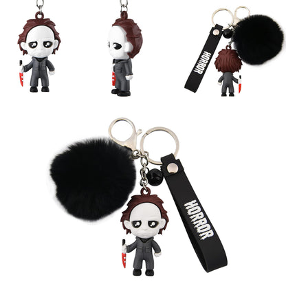 Horror Movie Figure Keychain with Plush & Bell