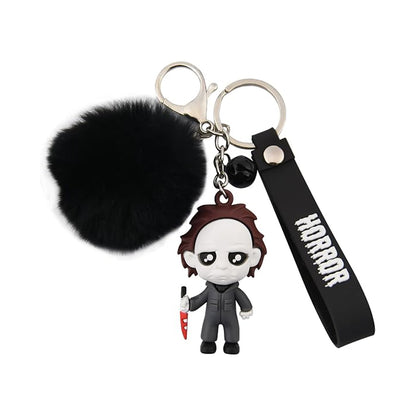 Horror Movie Figure Keychain with Plush & Bell