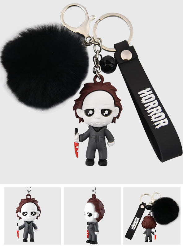 Horror Movie Figure Keychain with Plush & Bell