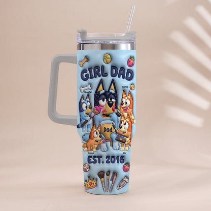 Custom Cartoon Dad - Personalized Blue Dog Tumbler With Handle