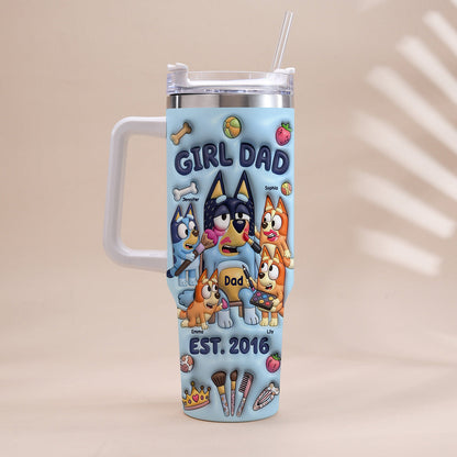 Custom Cartoon Dad - Personalized Blue Dog Tumbler With Handle