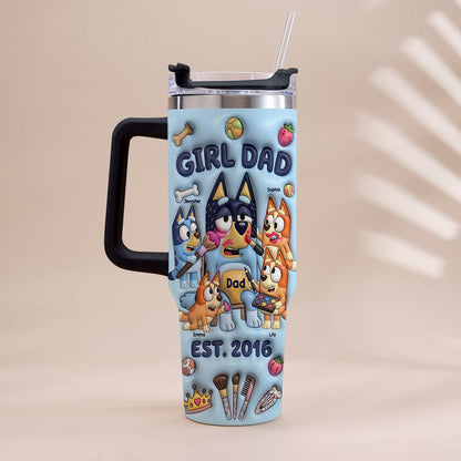 Custom Cartoon Dad - Personalized Blue Dog Tumbler With Handle