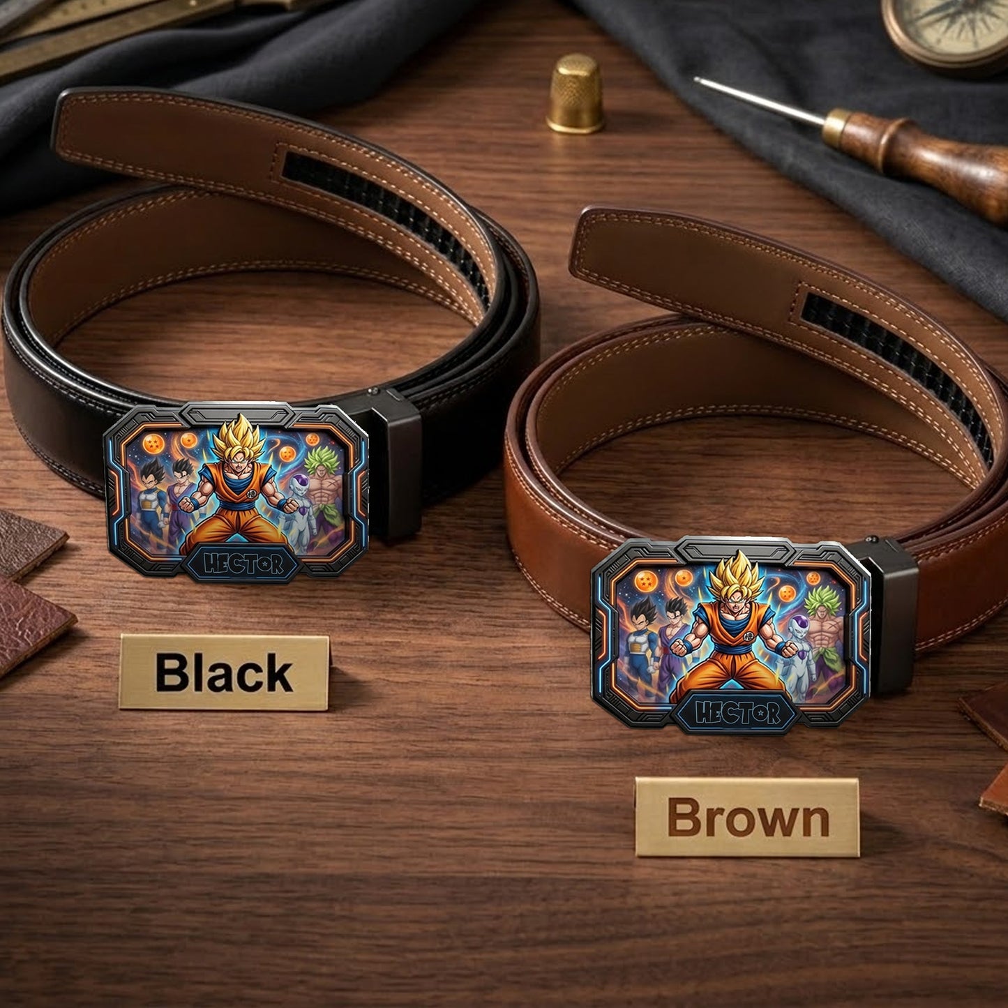 Strongest Warrior - Personalized Seven Balls Leather Belt With Shaped Buckle