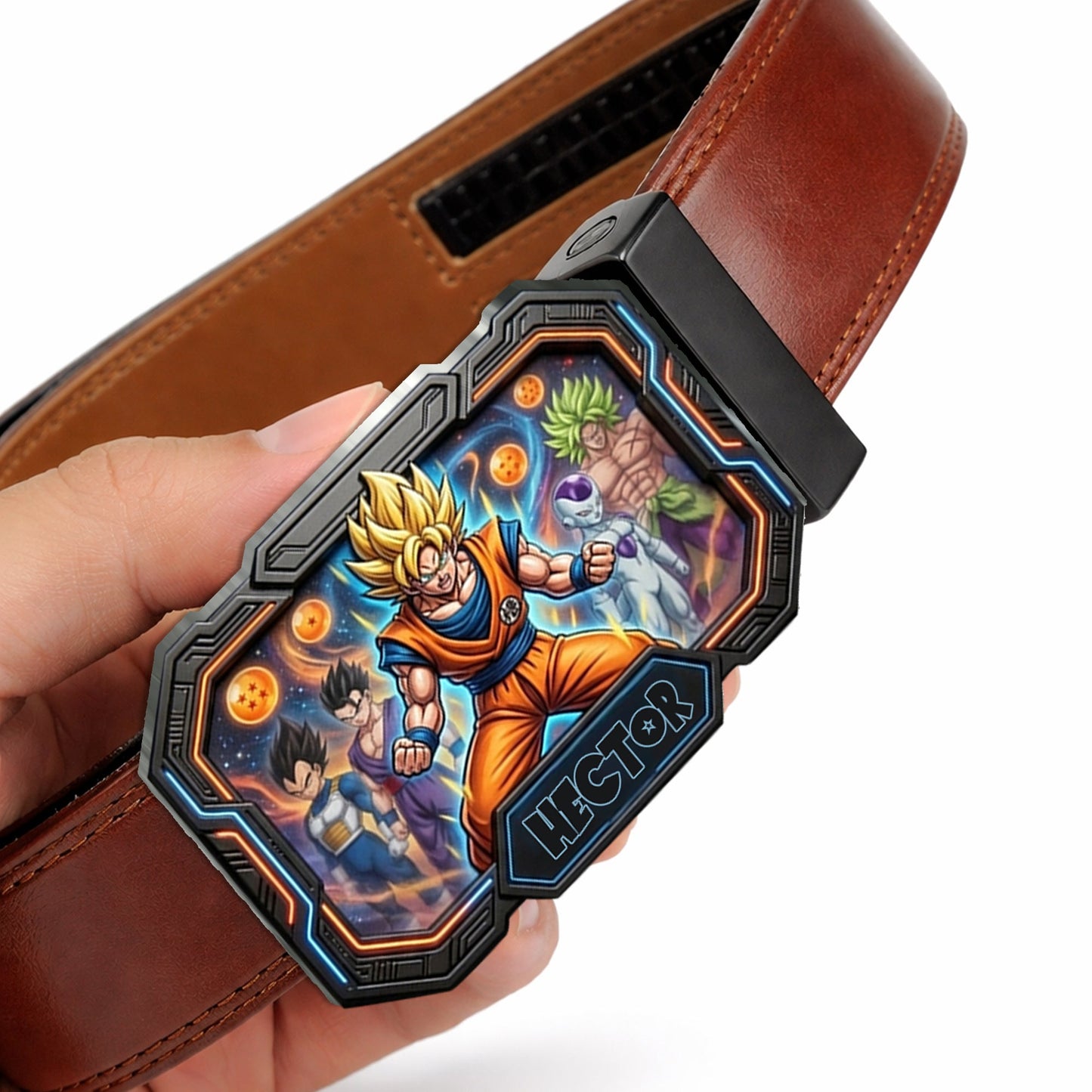 Strongest Warrior - Personalized Seven Balls Leather Belt With Shaped Buckle