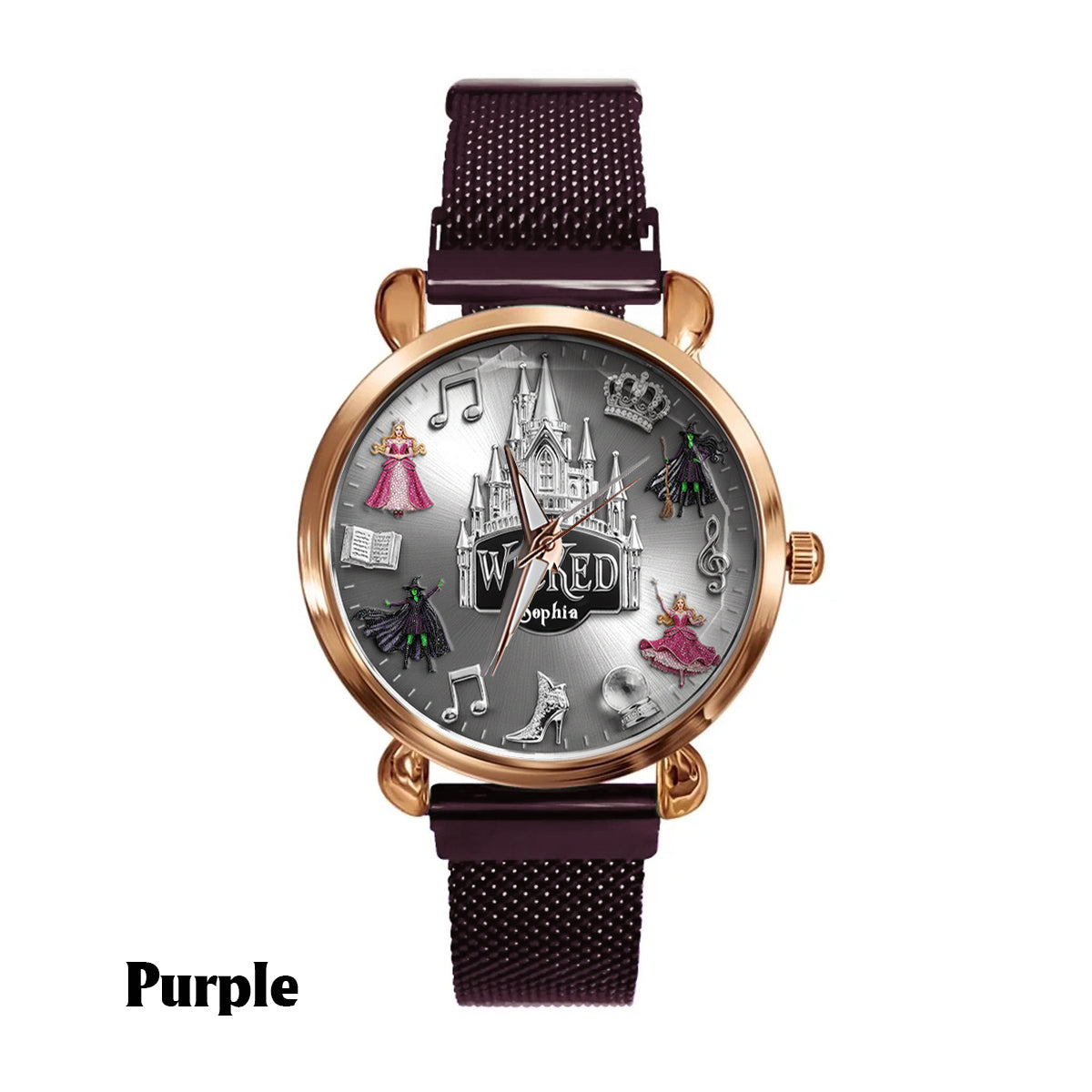 Witch and Princess Harmony - Personalized Green and Pink Women Hand Watch
