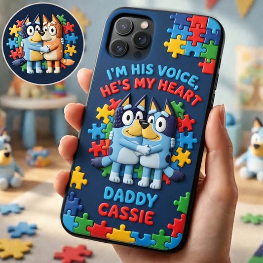 I'm His Voice - Personalized Autism Awareness 3D Embossed Leather Phone Case
