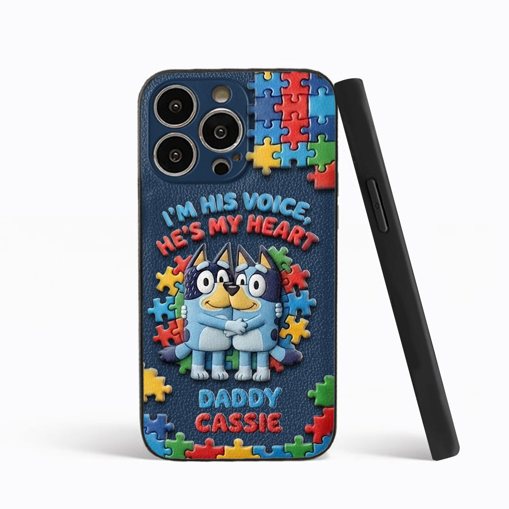 I'm His Voice - Personalized Autism Awareness 3D Embossed Leather Phone Case