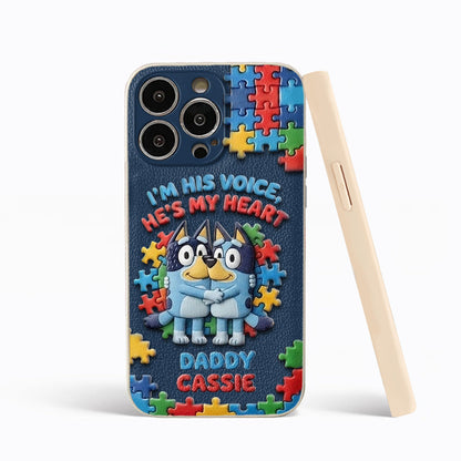 I'm His Voice - Personalized Autism Awareness 3D Embossed Leather Phone Case