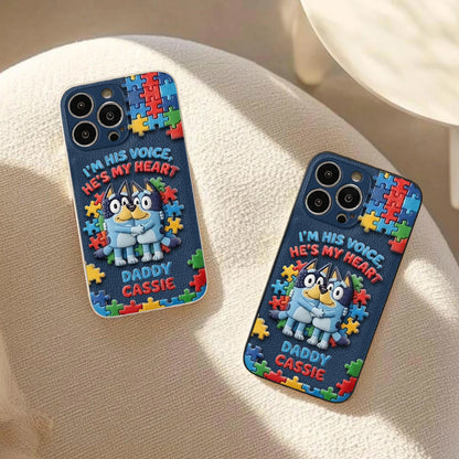 I'm His Voice - Personalized Autism Awareness 3D Embossed Leather Phone Case