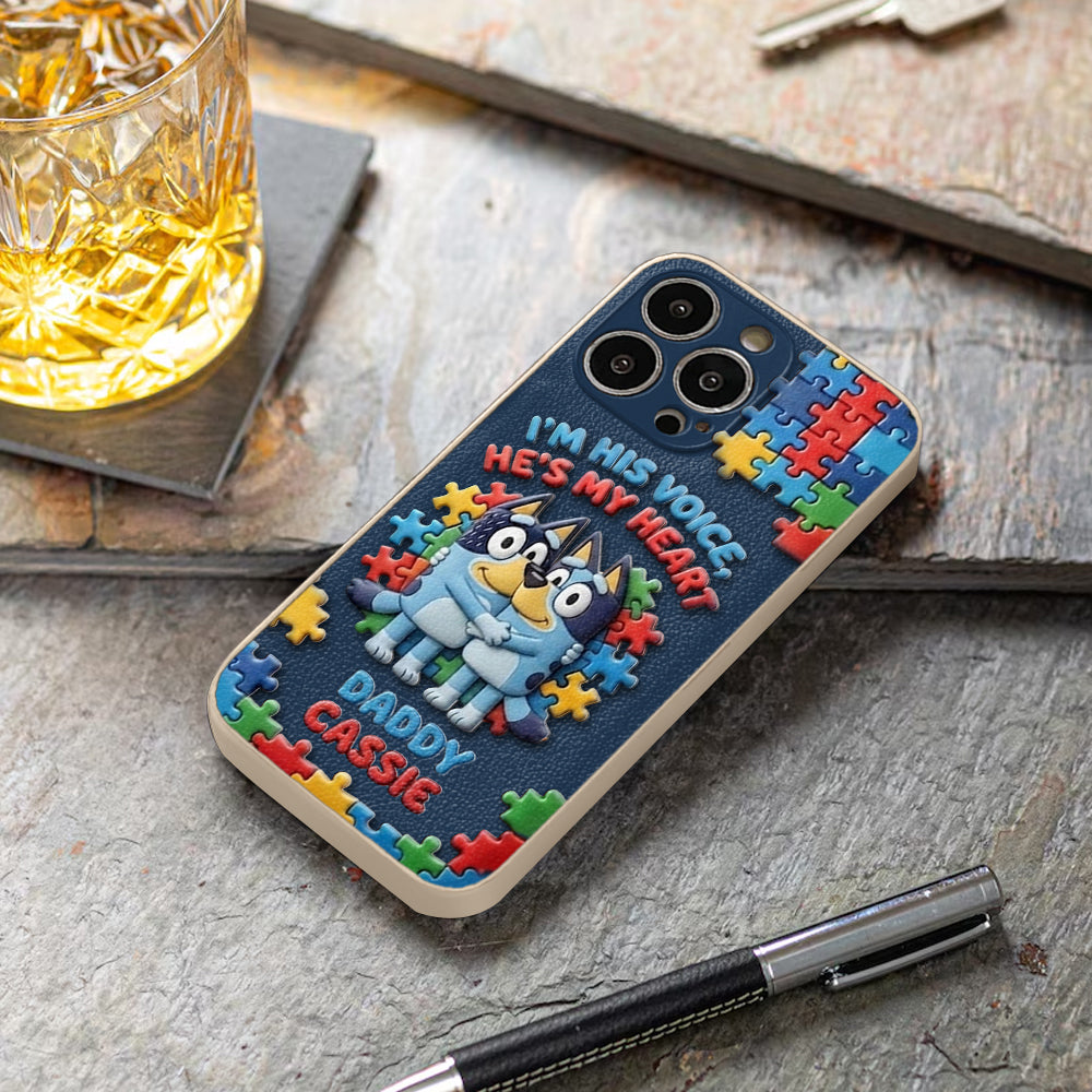 I'm His Voice - Personalized Autism Awareness 3D Embossed Leather Phone Case