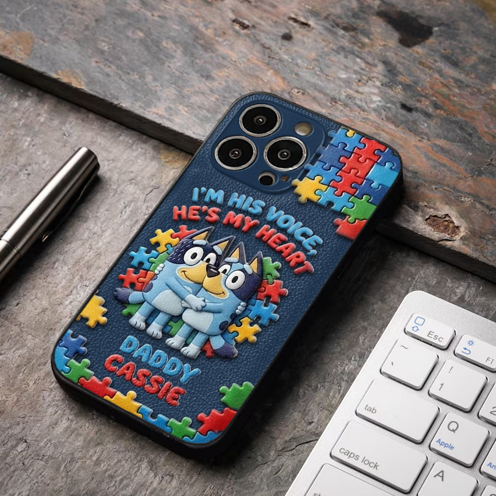 I'm His Voice - Personalized Autism Awareness 3D Embossed Leather Phone Case