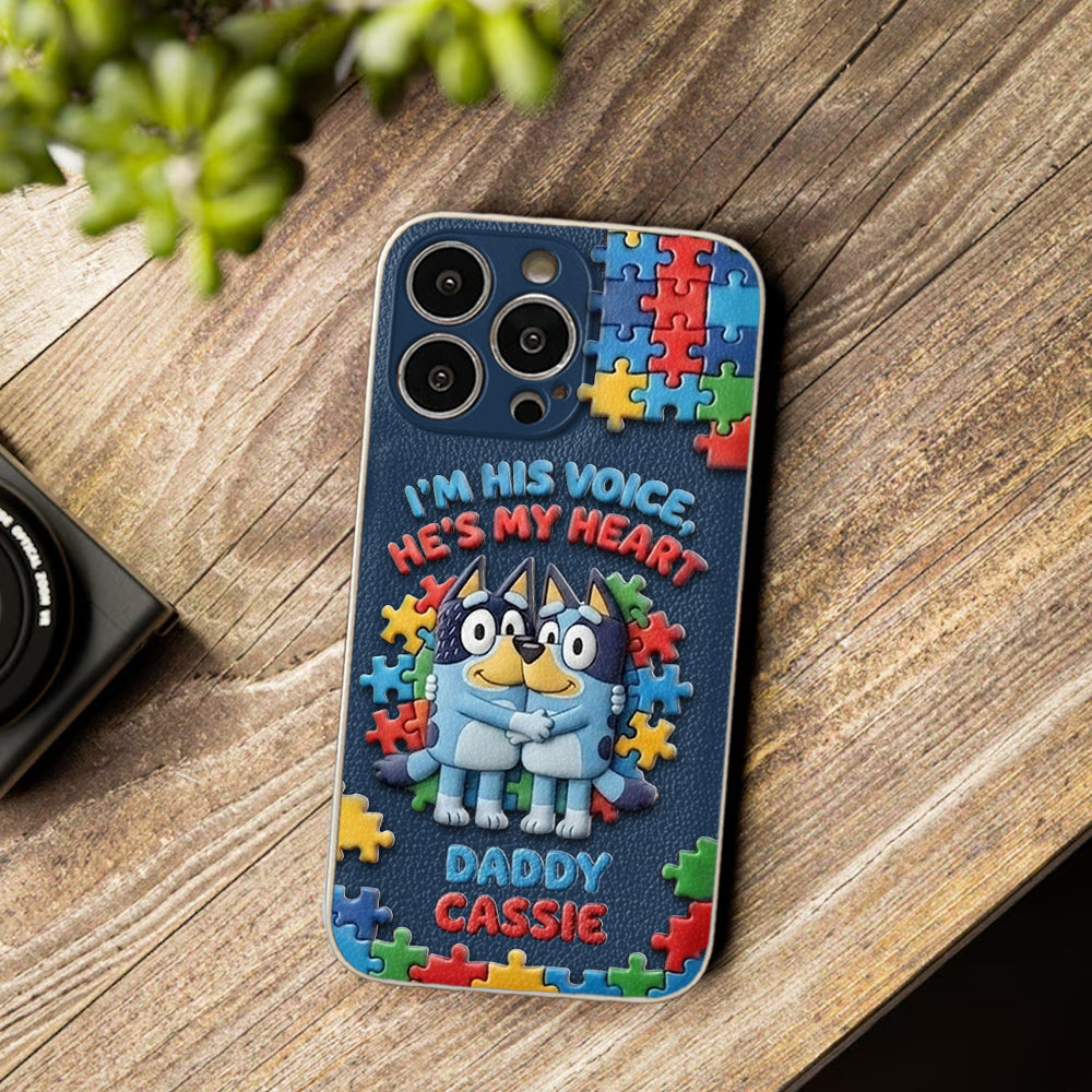 I'm His Voice - Personalized Autism Awareness 3D Embossed Leather Phone Case