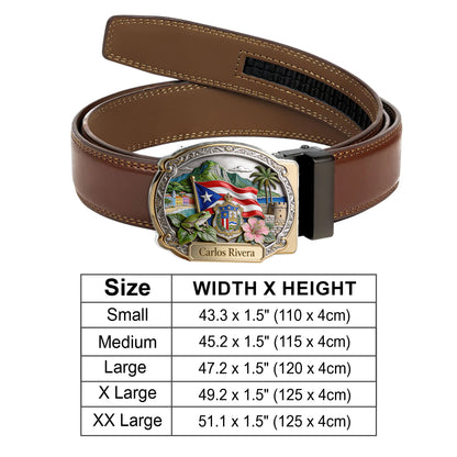 Proud Puerto Rican - Personalized Expats Leather Belt With Shaped Buckle