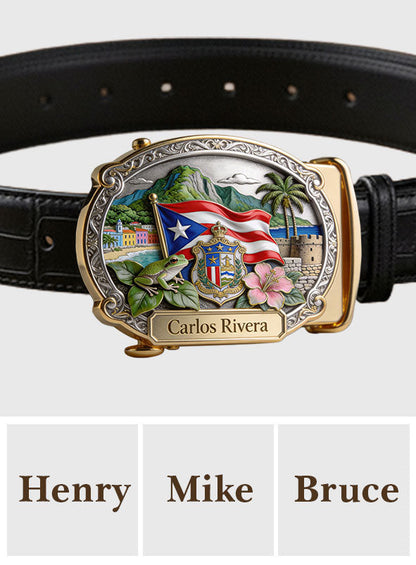 Proud Puerto Rican - Personalized Expats Leather Belt With Shaped Buckle