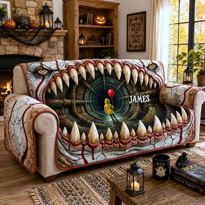You'll Float Too - Personalized Horror Character Quilted Sofa/Couch Cover