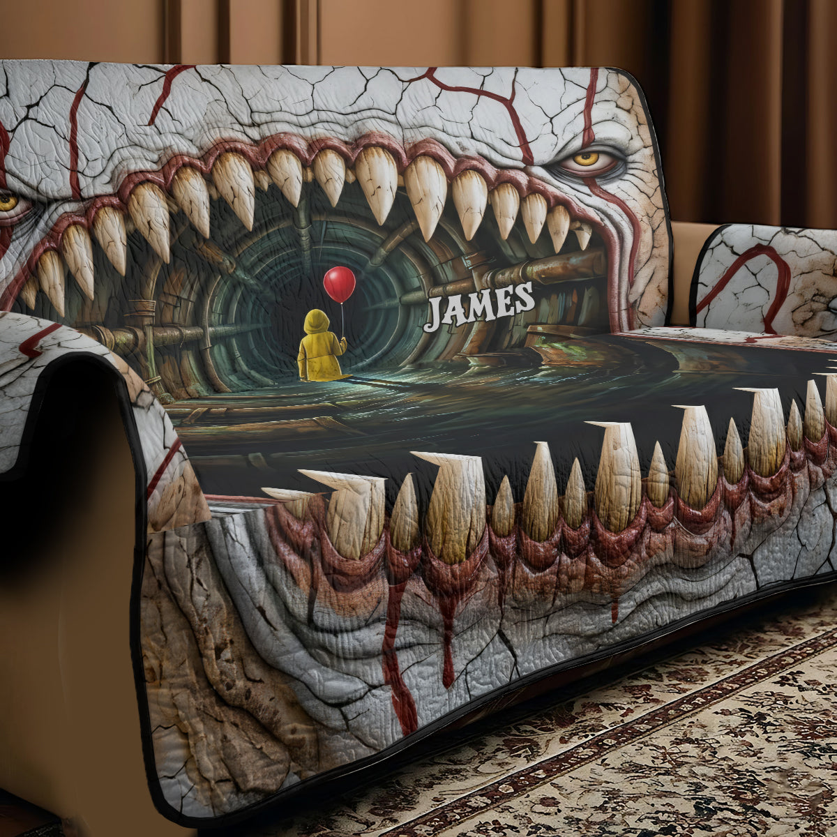You'll Float Too - Personalized Horror Character Quilted Sofa/Couch Cover