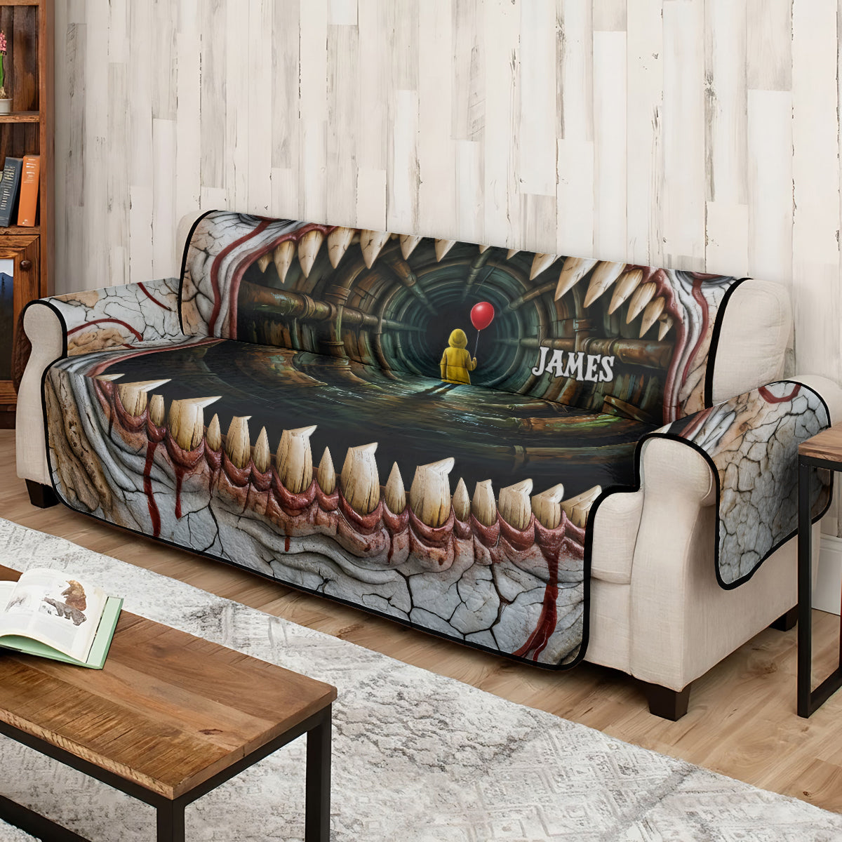 You'll Float Too - Personalized Horror Character Quilted Sofa/Couch Cover
