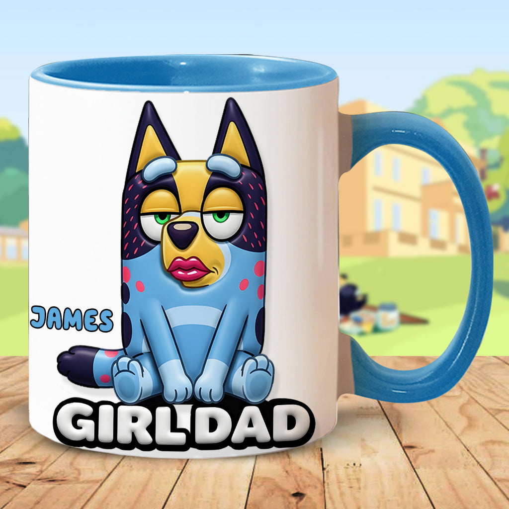 Girl Dad Funny - Personalized Blue Dog Accent Mug