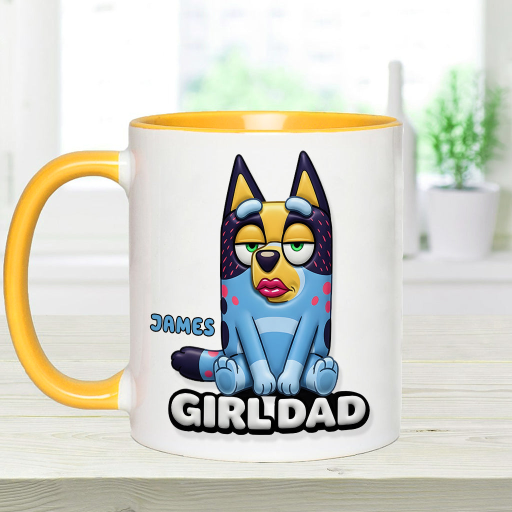 Girl Dad Funny - Personalized Blue Dog Accent Mug