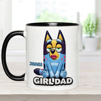 Girl Dad Funny - Personalized Blue Dog Accent Mug