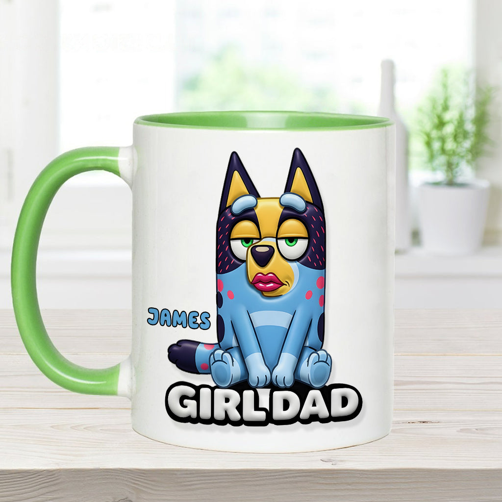 Girl Dad Funny - Personalized Blue Dog Accent Mug
