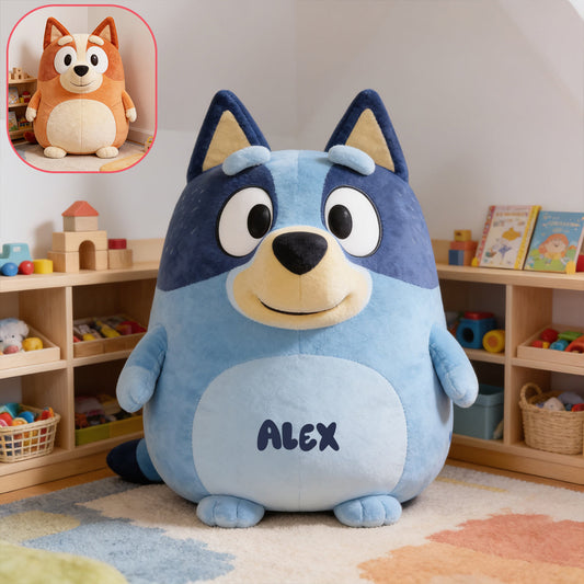 Cute Friend - Personalized Blue Dog Premium Faux Fur Pillow