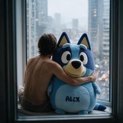 Cute Friend - Personalized Blue Dog Premium Faux Fur Pillow