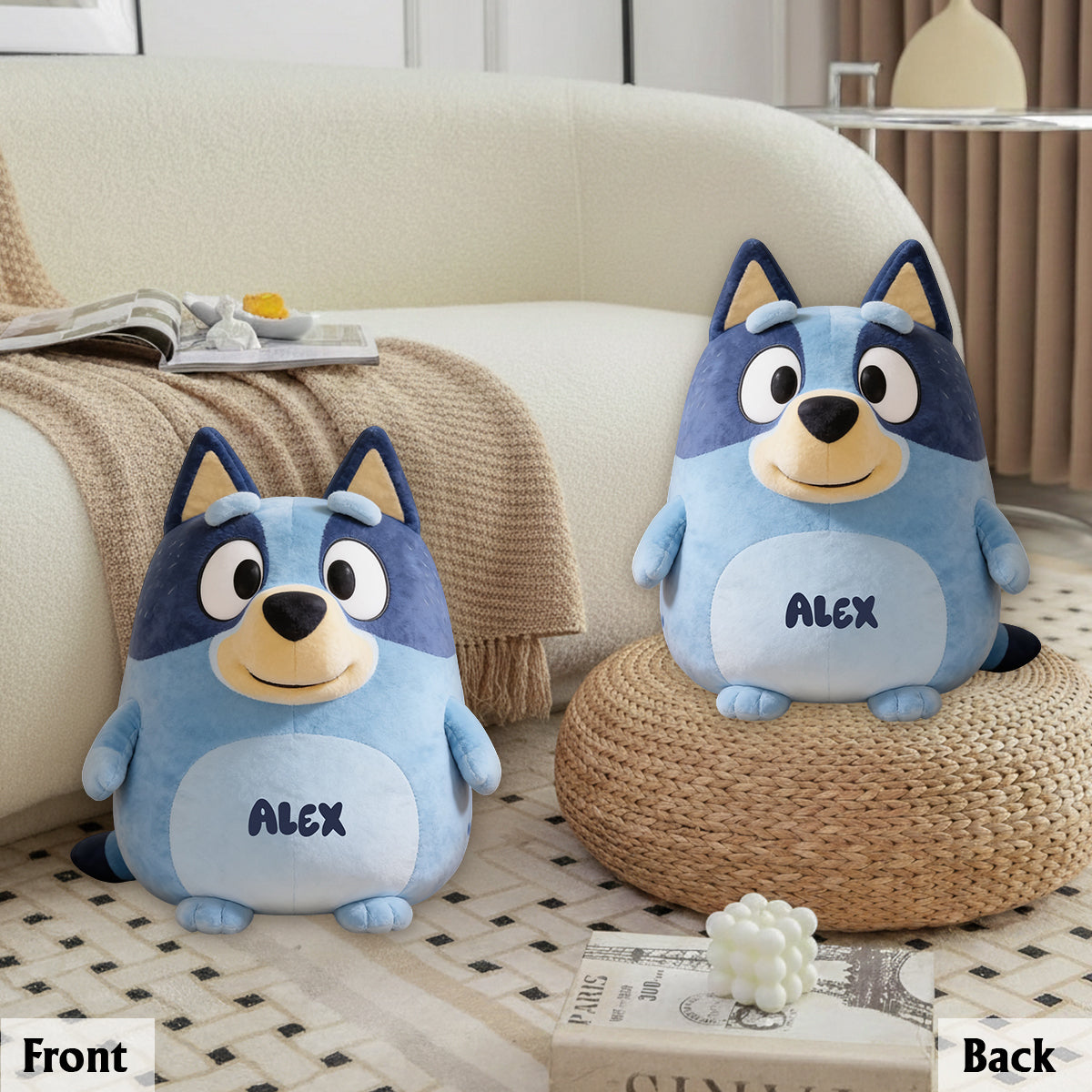 Cute Friend - Personalized Blue Dog Premium Faux Fur Pillow