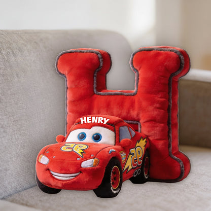 Alphabet Letter Kid Loves Cars - Personalized Racing Lover Premium Faux Fur Pillow