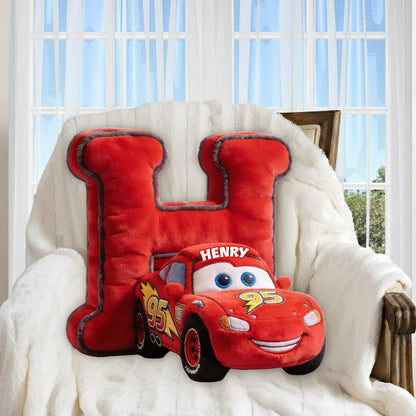Alphabet Letter Kid Loves Cars - Personalized Racing Lover Premium Faux Fur Pillow