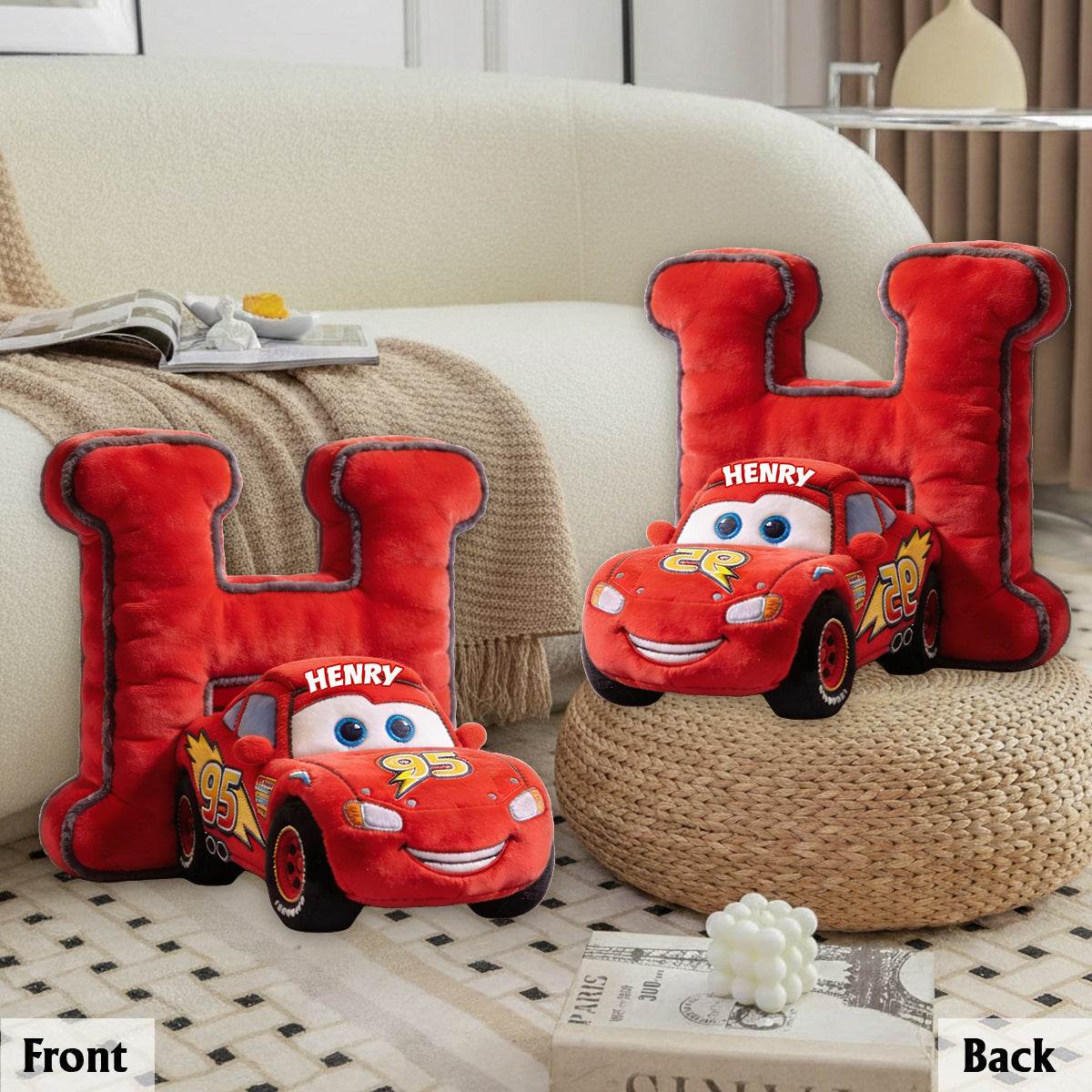 Alphabet Letter Kid Loves Cars - Personalized Racing Lover Premium Faux Fur Pillow